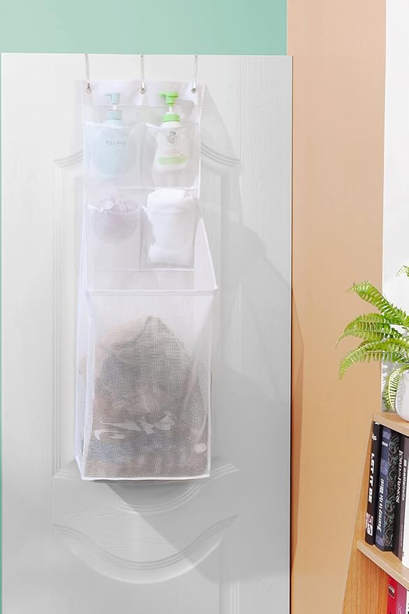 ALYER Multi-Scene Suitable Hanging Mesh Laundry Basket,Behind The Door Storage Organizer for Laundry,RV,Dorm,Bathroom,Bedroom,Pantry, Nursery,Kitchen,White