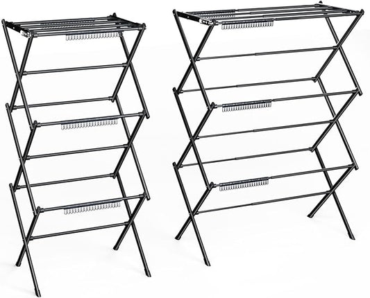 3-Tier Clothes Drying Rack|Drying Rack Clothing Foldable|Antirust Laundry Drying Rack|Small Dry Rack for Clothes|Dorm Clothes Drying Rack- Pure Black