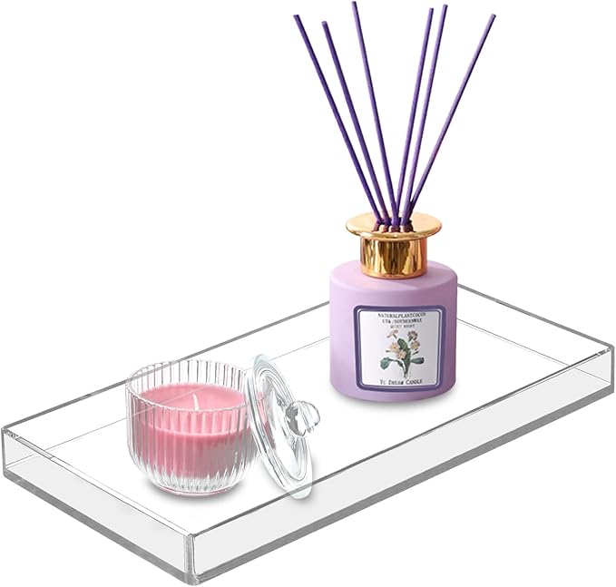 Bigfety Acrylic BathroomTray for Counter, Handmade Clear Trays Sturdy Organizer for Cup, Sponge, Soap, Plant (Large, Clear)-NeatNest