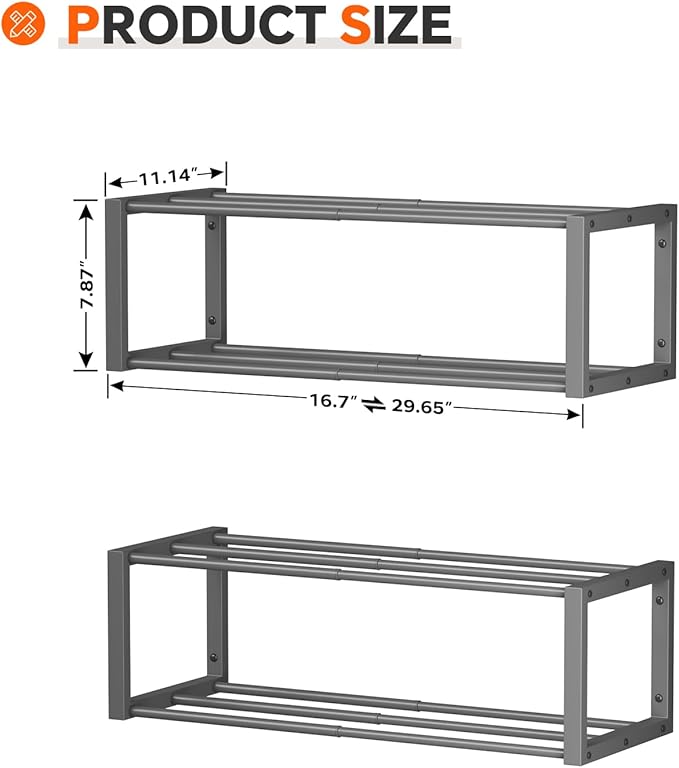 Homeiju Hanging Shoe Organizer,2 Pack Wall Mounted Shoe Rack Holds 12 Pairs,Space Saving Metal Wall Shoe Rack,Hanging Shoe Rack Shoe Holder for Small Space,Entryway,Closet,RV,Camper (Grey)-NeatNest