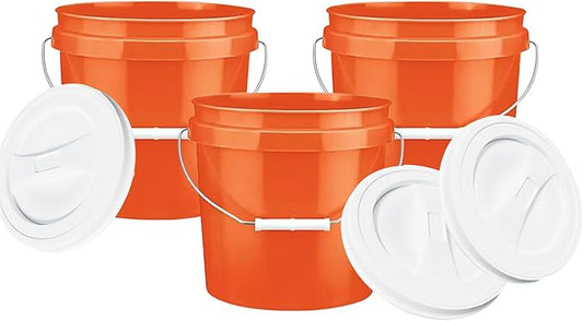 House Naturals 2 Gallon Food Grade Made in USA- BPA Free Bucket Pail Orange (3, Orange & White lids)