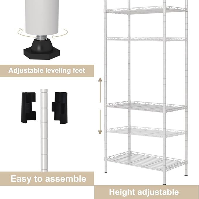HOMEFORT 4-Shelving Unit, Adjustable Wire Shelving, Metal Wire Shelf Rack Organizer for Kitchen, Pantry, Closet, Bathroom, Laundry, White,21" W x 11" D x 41" H