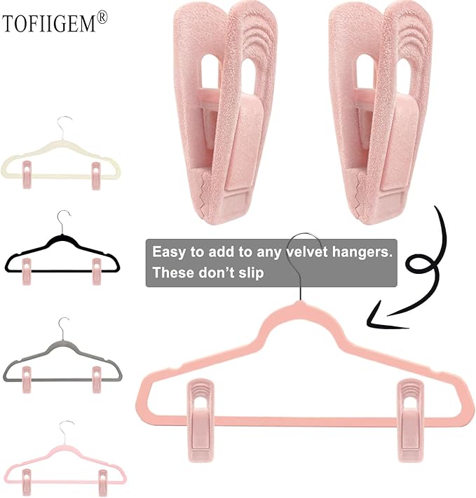 Light Pink Velvet Hangers Clips 20 PCS, Non-Slip Velvet Clip for Pant Skirt Velvet Hangers, Strong Flocking Hangers Clips-NeatNest