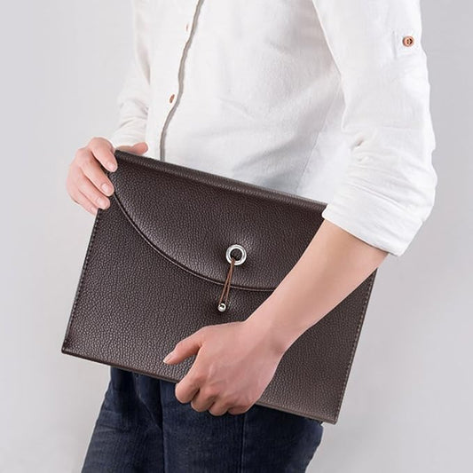 BTSKY PU Leather Expanding File Folders-13 Pockets A4 Letter Size Paper File Folder Accordion Business Document Organizer with Fasteners and Tabs (Brown)-NeatNest