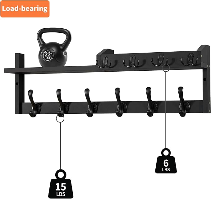 Coat Rack Wall Mount with Shelf, 27.5" Entryway Wall Hanging Shelf, Coat and Key Hanger with 10 Dual Hooks, Mail Organizer and Key Holder Hat Rack for Wall, Wood Coat Hooks with Storage-NeatNest
