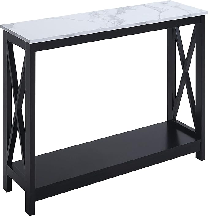 Convenience Concepts Oxford Console Table 39.5" - Sofa Table with Storage Shelf, Transitional Entryway Hall Table for Living Room and Bedroom, Display Foyer Table, White Faux Marble/Black-NeatNest