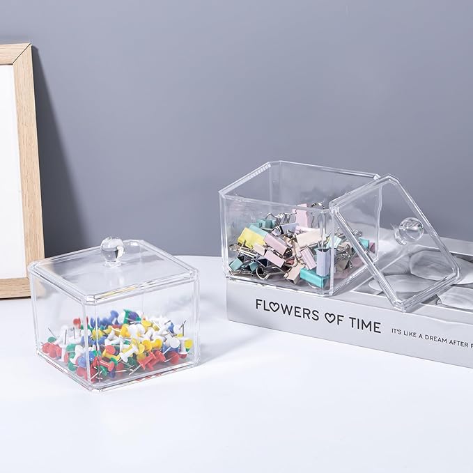 dedoot Plastic Drawer Organizer, Clear Acrylic Vanity Desk Storage and Organizer, Bathroom Display Storage Container with Lid for Jewelry, Small Items 3.74x3.54X2.55 Inch-NeatNest