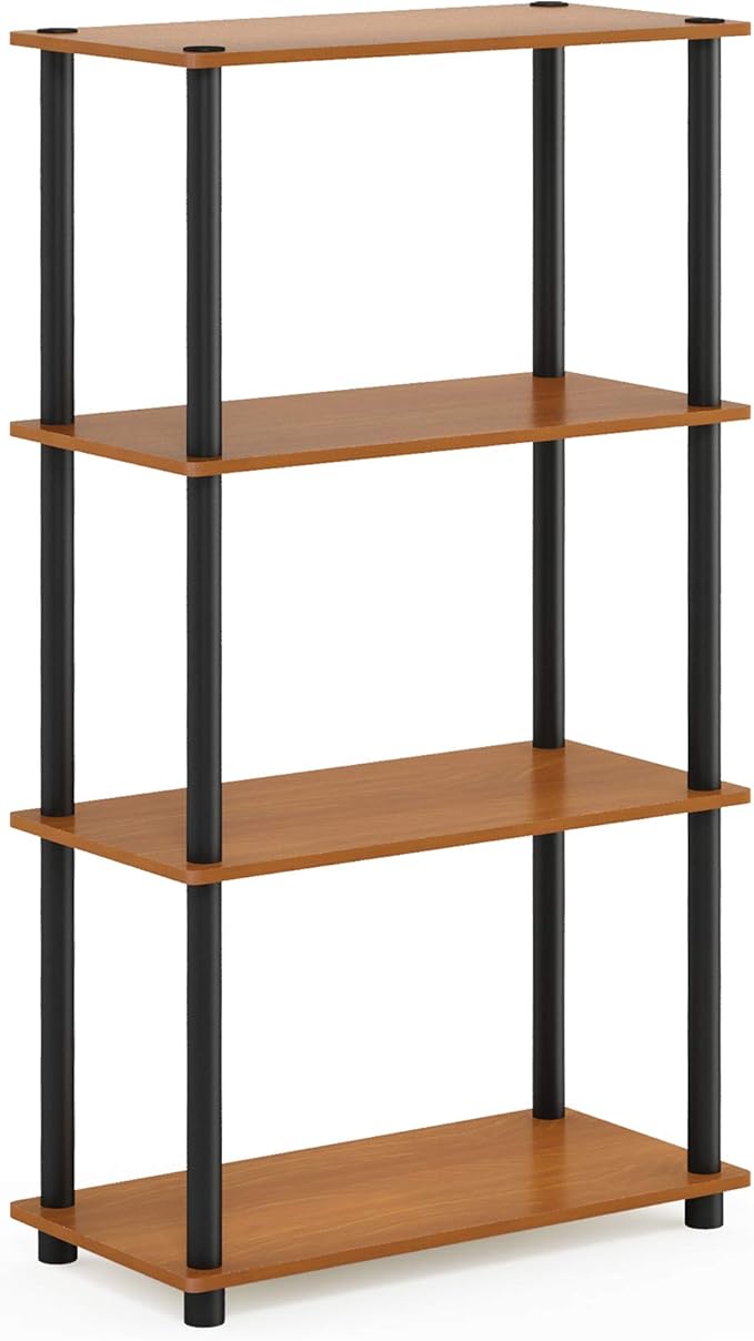 Furinno (99557LC/BK) Turn-N-Tube 4-Tier Multipurpose Shelf Display Rack - Light Cherry/Black-NeatNest