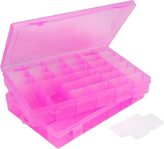 False Nail Container, 36-Gird Plastic Nail Art Organizers Storage Box with Adjustable Dividers, False Jewelry Diamonds Charms Nail 3D Decorations Manicure Accessory Holder Case, 2 Packs-NeatNest