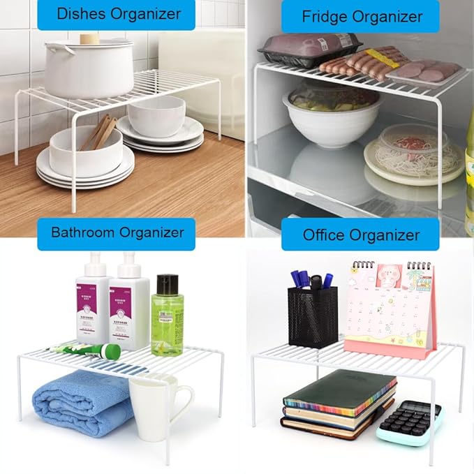 iPEGTOP Set of 6 Large (15.7 x 9.4 Inch) Kitchen Cabinet Organizer Shelf, Wire Freezer Storage Shelves Rack, Rustproof Steel Metal Shelf Riser for Dish Plates Pantry Cupboard Organization, White-NeatNest
