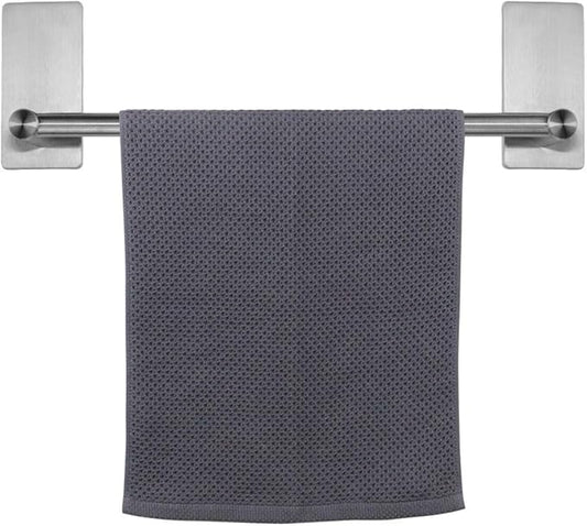 NearMoon Self Adhesive Bathroom Towel Bar- Stainless Steel Bath Wall Shelf Rack Hanging Towel Stick On Sticky Hanger Contemporary Style, NO Drilling (1 Pack, Brushed Nickel, 12-Inch Towel Rack)