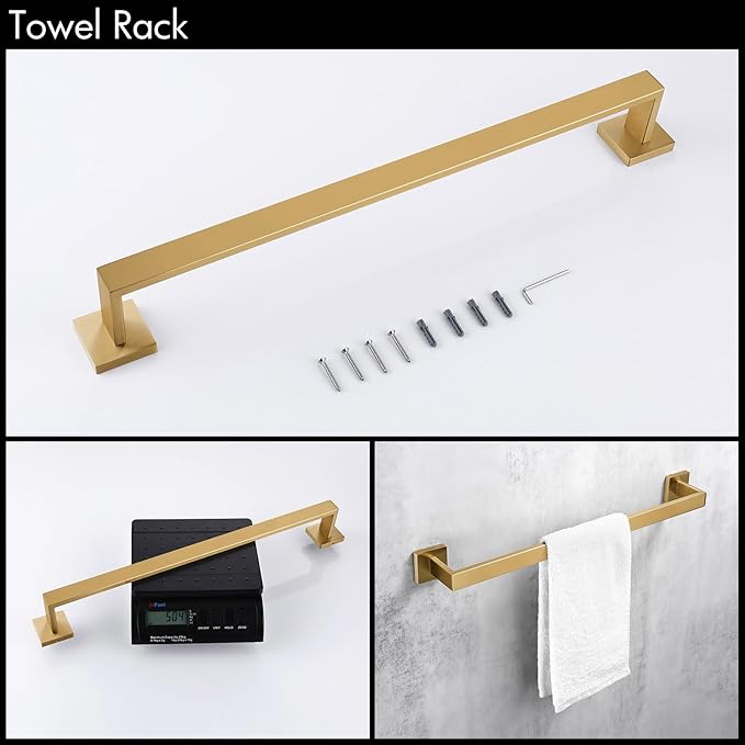 Bagnolux 22 Inch Gold Bathroom Accessories, Gold Towel Rack for Bathroom Wall Mounted Towel Bar, Heavy Duty Modern Brushed Brass Towel Holder Wall Single Towel Rod (Total Length 23.6-Inch)