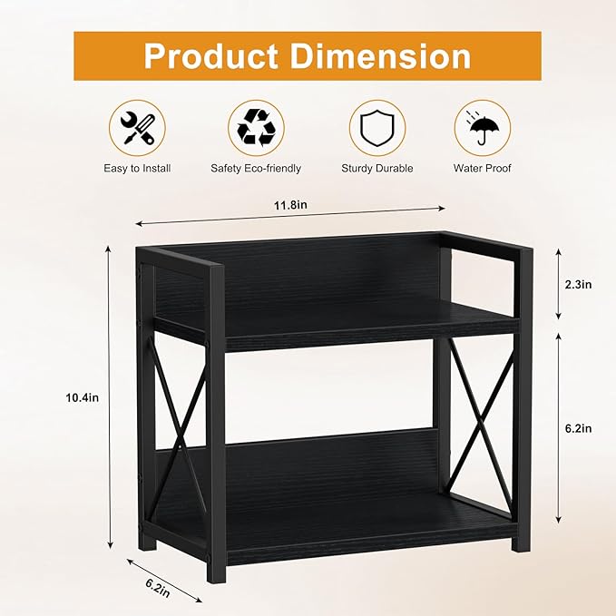 Giikin Kitchen Counter Shelf, 2 Tier Kitchen Spice Rack Organizer for Countertop, Wood Coffee Bar Organizer for Home (Black, S)-NeatNest