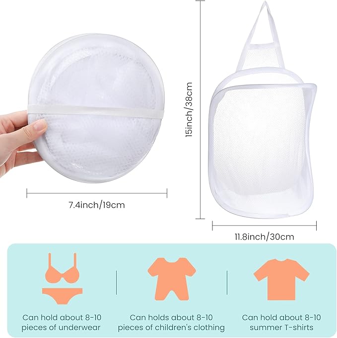 3 Pieces Hanging Laundry Hamper Laundry Bag to Hang Foldable Mesh Hamper Dirty Cloth Basket with Carry Handle Door Net for Store Cloth, Toy, Camping, Hotel Use-NeatNest