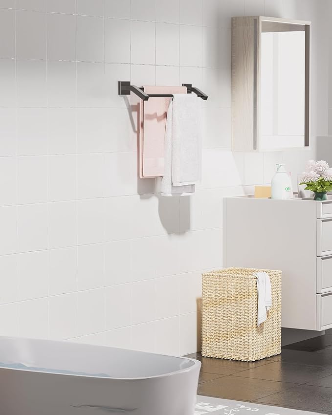 Alise Double Bath Towel Bars Towel Racks for Bathroom,Wall Mount Towel Holder Heavy Duty 16-Inch Towel Hanger Rail,GK9400-B SUS304 Stainless Steel Matte Black