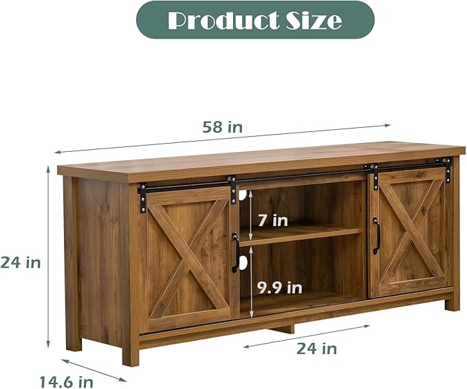 GAZHOME Modern Farmhouse TV Stand with Sliding Barn Doors, Media Entertainment Center Console Table for TVs up to 65”,2-Tier Large Storage Cabinets,Rustic TV Stand for Living Room Bedroom,Brown-NeatNest