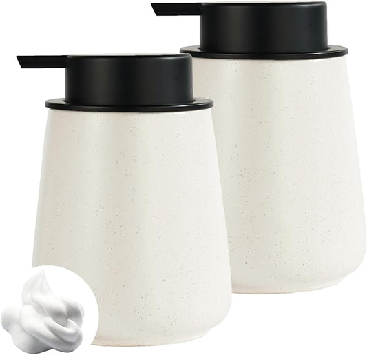12Oz Beige Foaming Soap Dispenser Set - Ceramic Foam Hand Soap Dispenser Set with Easy-to-Press Pump, Refillable Liquid Dish Soap Dispensers for Bathroom and Kitchen, 2 Pack-NeatNest