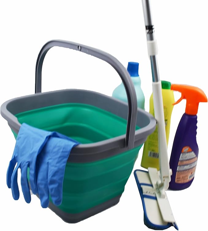 SAMMART 10L (2.6 Gallon) Collapsible Rectangular Handy Bucket (Dark Grey/Bluish-Green (Set of 2))-NeatNest