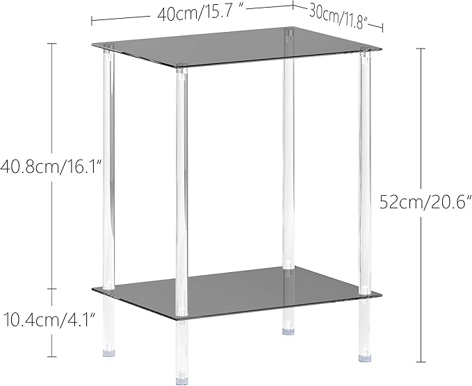 Tempered Glass Side Tables Set of 2 Acrylic End Table with 2 Storage Shelve transparent Bedside simplicity clear 2-Tier Nightstands for small Spaces Office Bedroom Living Room Study black ET-008BK