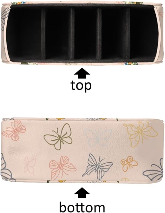 Creative Floral Butterfly Print TV Remote Holder with 5 Compartments, Office Desk Organizers - Nightstand Organizers/Bedside Table Accessory, Storage for Controllers/Media Players Yellow-NeatNest