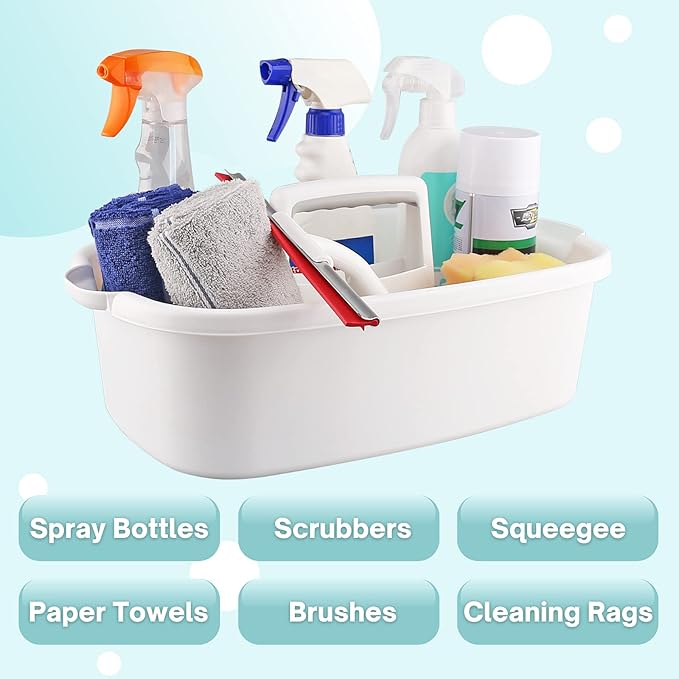 Cleaning Caddy Organizer with Handle, White Plastic Bucket for Cleaning Supplies Products, Cleaning Tool Storage Tote, 2 Pack-NeatNest