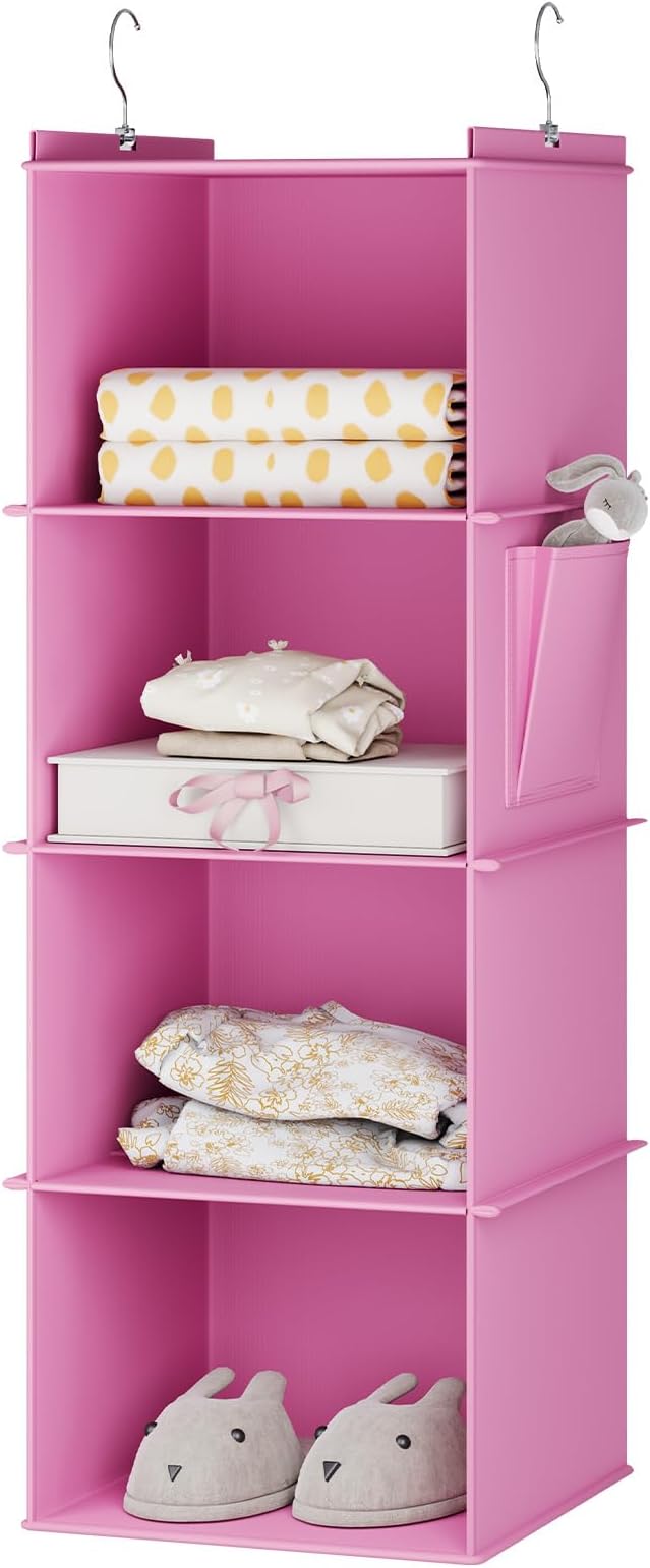 Hanging Closet Organizer, 4-Shelf Closet Hanging Storage Shelves, Light Pink-NeatNest