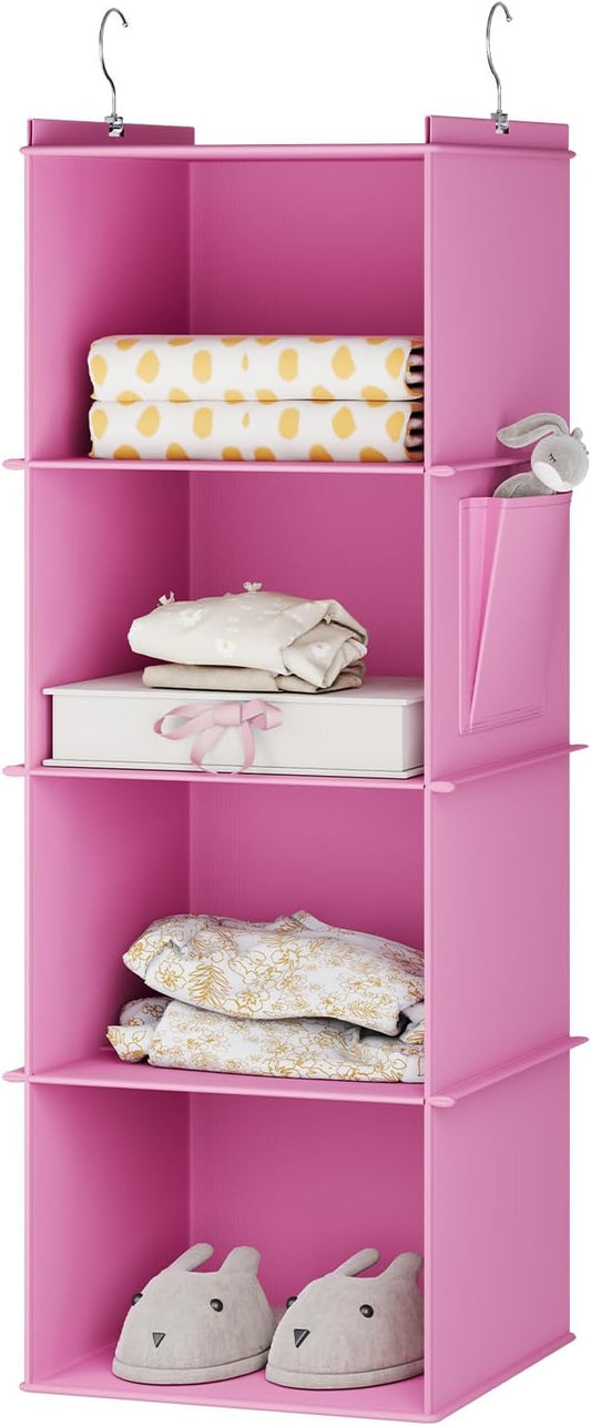 Hanging Closet Organizer, 4-Shelf Closet Hanging Storage Shelves, Light Pink-NeatNest