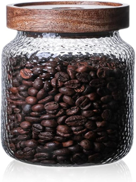 Glass Storage Jar, Food Storage Container with Airtight Bamboo Wooden Lid, Kitchen Canisters For Tea,Coffee Bean, Sugar, Candy, Cookie, Spice (500ml, 17 Ounce)