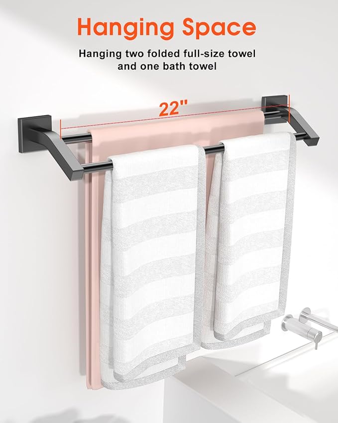 Alise Bath Double Towel Bars,Towel Holder Towel Racks for Bathroom Lavatory,24 Inch SUS304 Stainless Steel Towel Hanger Towel Rail Wall Mount,Matte Black,GK9009-B
