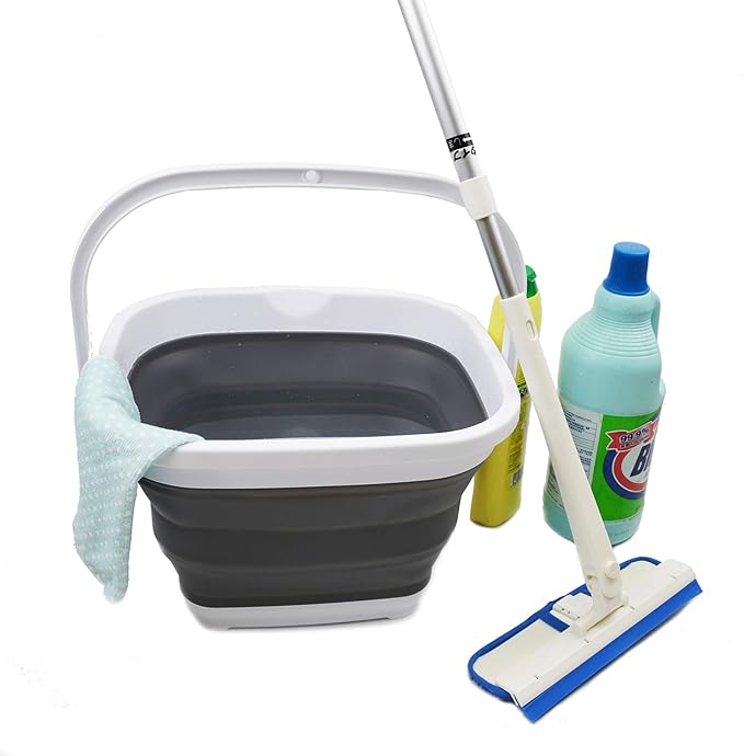 SAMMART 11L (2.9 Gallon) Collapsible Rectangular Handy Bucket (1, White/Grey)-NeatNest