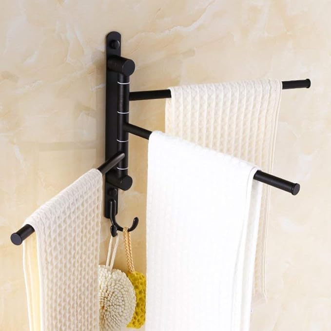 ELLO&ALLO Oil Rubbed Bronze Swing Out Towel Racks for Bathroom Holder Wall Mounted Towel Bars with Hooks 3-Arm