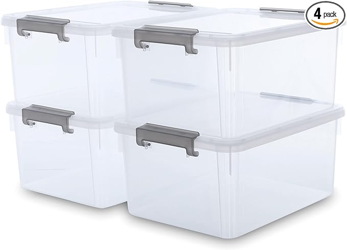 Citylife 17 QT Plastic Storage Bins with Latching Lids Stackable Storage Containers for Organizing Large Clear Storage Box for Garage, Closet, Kitchen, 4 Packs-NeatNest