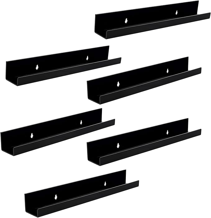 6 Pack Acrylic Shelves for Wall Storage,15" Floating Bookshelves for Kids, Display Shelf for Bathroom, Bedroom,Decor, Black