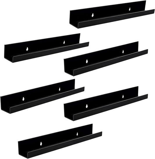 6 Pack Acrylic Shelves for Wall Storage,15" Floating Bookshelves for Kids, Display Shelf for Bathroom, Bedroom,Decor, Black