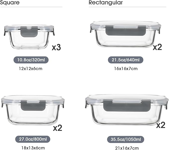 18 Pieces Glass Food Storage Containers with Lids,Airtight Glass Meal Prep Containers,Glass Storage Containers Set for Kitchen,Pantry BPA Free & Leak Proof (9 lids & 9 Containers)-NeatNest