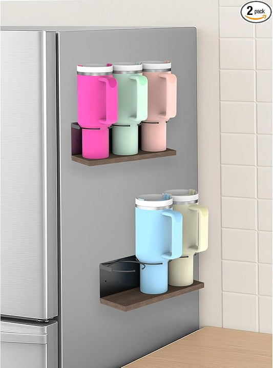 2pcs Magnetic Cup Holder for Fridge, Stanley Cup Organizer for 30oz&40oz, Magnetic Tumbler 0rganizer for Refrigerator, Stanley Cup Accessories for Kitchen Water Bottle Storage Rack-NeatNest