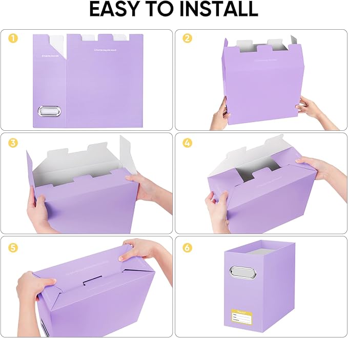 BALEINE File Organizer Box, Cardboard File Folder Organizer with Handle for Letter Size, Portable Collapsible Hanging Filing Box for Home Office Document Storage (2 Pack, Lavender)-NeatNest