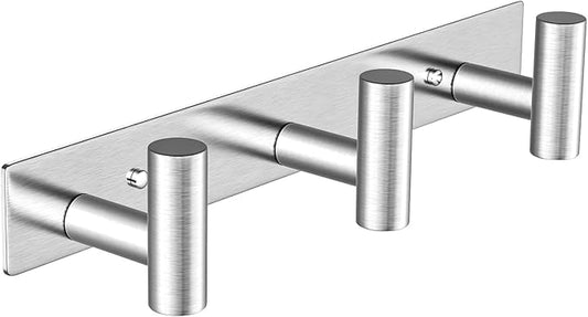 Wall Mounted Coat Rack-3 Hooks, Heavy Duty Stainless Steel Hook Rail for Towel Coat Hat Purse Bag Jacket, Towel Hooks for Entryway Bathroom Kitchen (Silvery 3 Hooks - 1 Pack)-NeatNest