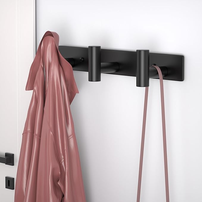 HUFEEOH Coat Hooks Wall Mount, Stainless Steel 3 Hooks Towel Hooks Black T Shaped Coat Hanger Wall Mount, Heavy Duty Wall Hooks Purse Rack for Hanging