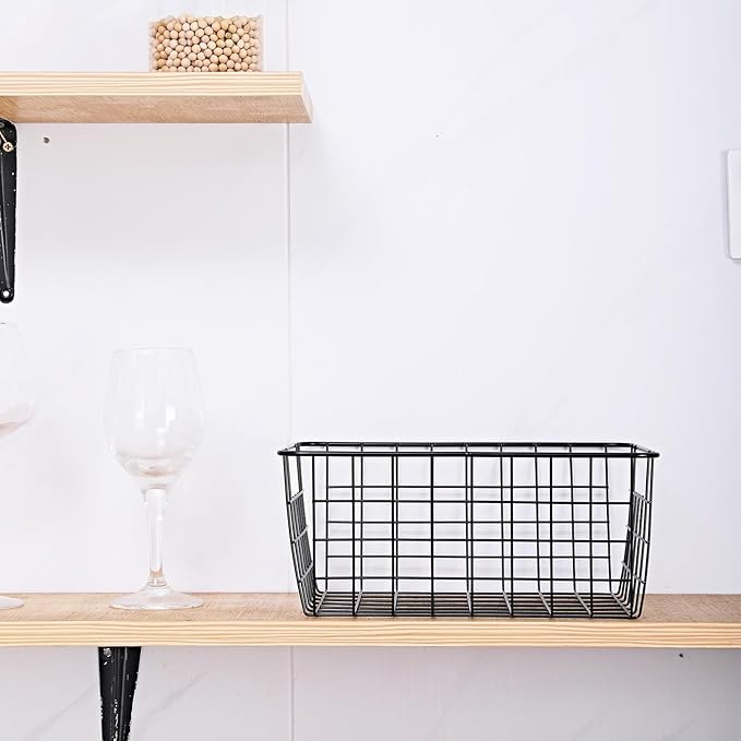 11" Upright Freezer Storage Baskets, Black Wire Storage Bins Small Bakset for Freezer, Pantry, Bathroom Organizing, Set of 2