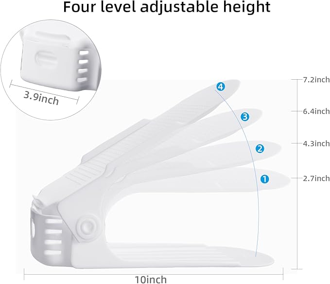 Shoe Slots Organizer, 12PCS Adjustable Double Layer Stack Shoe Rack, 50% Space-Saving Storage Rack Holder, White-NeatNest