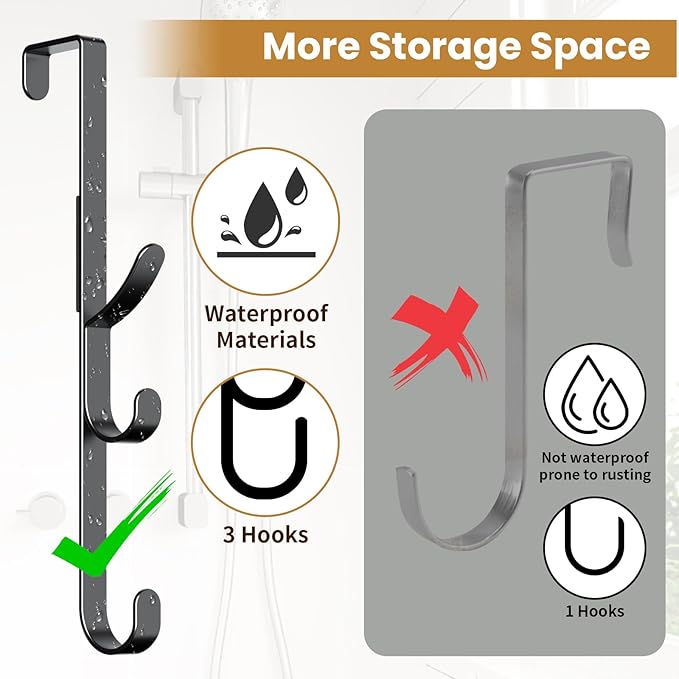 Over the Door Hooks hanger,over the door towel hook Organizer hanging for coat clothes backpack hat purse Metal Towel Rack Back of Shower for Bathroom,Dorm,Bedroom,Kitchen,Office Closet (Black-3Packs)