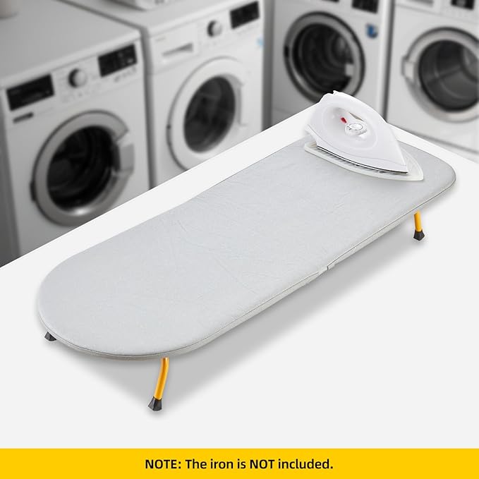 Foldable Ironing Board, 13"x35" Folding Tabletop Small Ironing Board with Iron Holder and Wall Mount Space-Saving, Grey