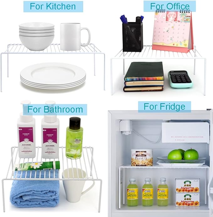 iPEGTOP Set of 2 Kitchen Cabinet Shelf Organizer, Medium (13 x 9.4 Inch) Bathroom Cabinet Organization Wire Shelf Rack, Rustproof Storage Space Saver Shelves for Countertops Pantries Utensils -White-NeatNest