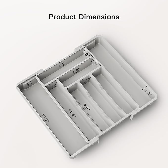 AMADA HOMEFURNISHING Expandable Silverware Drawer Organizer, Adjustable Utensil Tray For Kitchen Storage, BPA-Free Cutlery Holder for Spoons, Forks and Knives, Easy to Clean and Wash, Gray-NeatNest