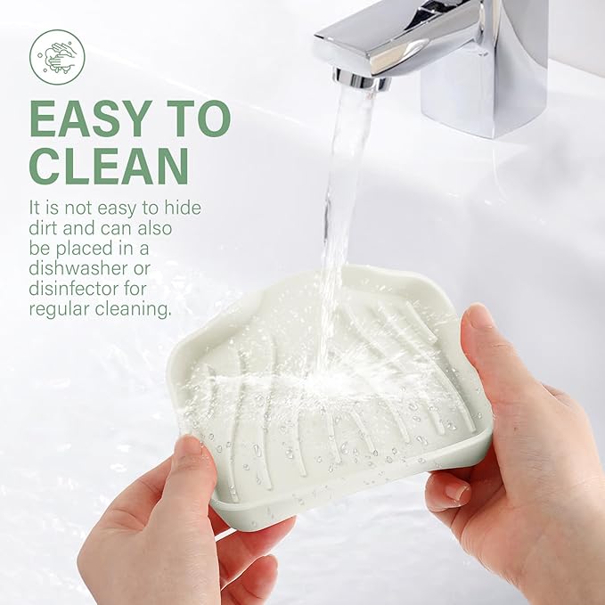 2PCS Self Draining Soap Holder,Spofit Silicone Soap Dish, Suitable for for Kitchen, Bathroom, Shower, Bath Tub,Soap Container (Beige)-NeatNest