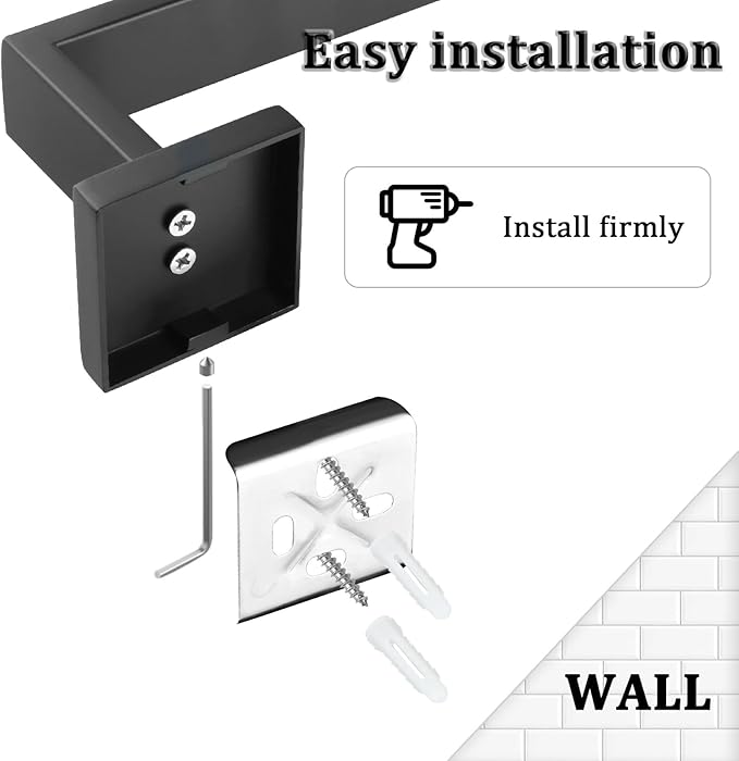 Alise Black Towel Bars,15.75 Inch Towel Holder Towel Racks for Bathroom and Lavatory,SUS304 Stainless Steel Hand Towel Hanger Rail Wall Mount,Useable Length 13.98 Inch Towel Bar, GYT040-B