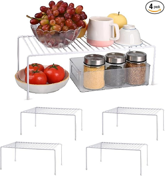 4-Pack Medium (14.8x8.5inch) Kitchen Organizer Rack, Kitchen Shelves for Spice Organization for Cabinet, Pantry Organizers and Storage, Spice Rack, Desk Organizer, White