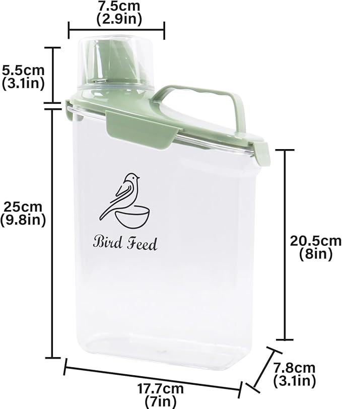 2.8L Airtight Bird Seed Storage Container With Handle and Measuring Cup - Portable Pet Food for Wild Bird Sunflower Seed - BPA Free Transparent/Green-NeatNest