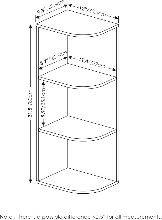 Furinno Pasir 3-Tier Corner Open Shelf Bookcase, French Oak-NeatNest